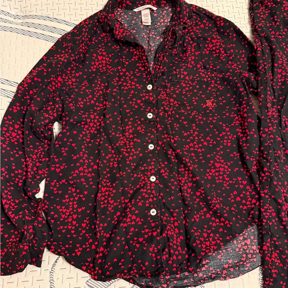 Victoria's Secret Black and Red Heart Pajama Set
